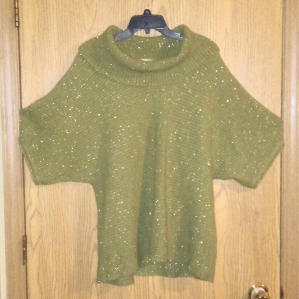 Olive green/silver glitter style Oversized turtleneck short sleeve top S…
